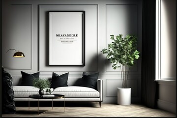 mock up poster frame in modern interior background, interior space, living room, Contemporary style