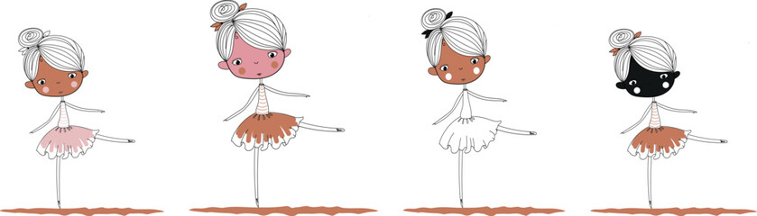 Four ballerina girls. Vector file for designs.