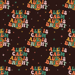 Retro Groovy Christmas seamless pattern with . Cute Holidays background. Wrapping design. Stock