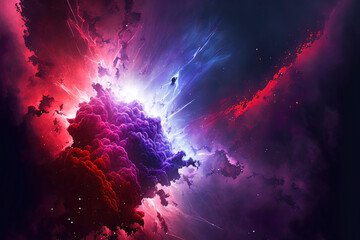 Obraz na płótnie Canvas Space explosion red and blue neon, bright flashes, space nebula, starry sky. AI