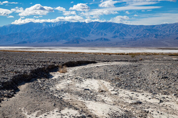 Desert Landscape showing erosional features due to recent flooding in Death Valley National Park.
