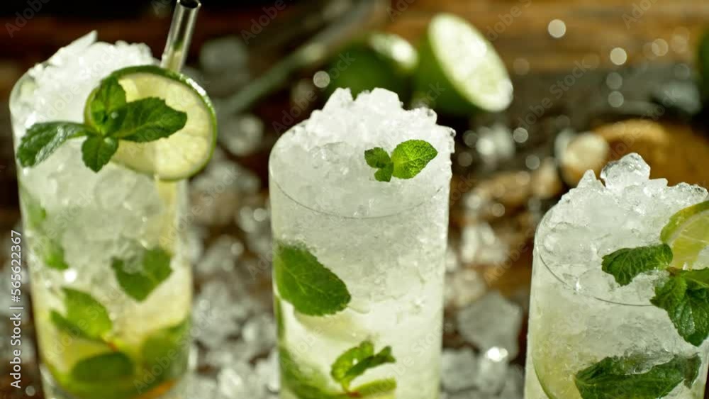 Aufkleber super slow motion of preparing mojito drink with speed motion. filmed on high speed cinema camera, 1