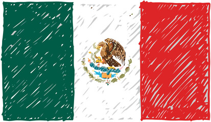 Mexico National Country Flag Pencil Color Sketch Illustration with Transparent Background