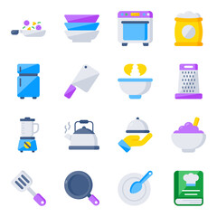 Pack of Kitchen Equipment Flat Icons


