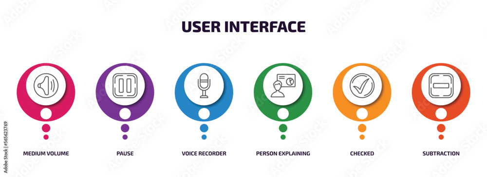 Poster user interface infographic element with outline icons and 6 step or option. user interface icons suc