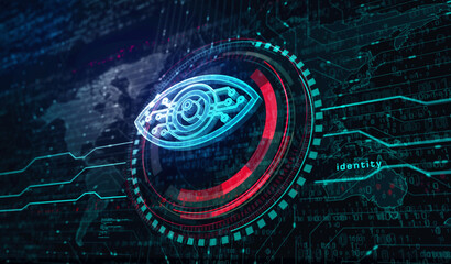 Cyber eye espionage big brother and hacking symbol digital concept 3d illustration