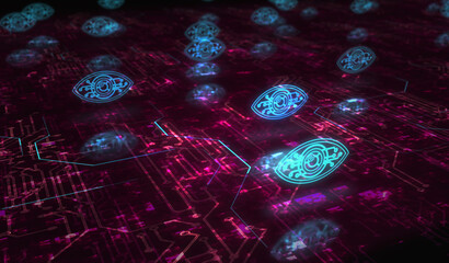 Cyber eye espionage big brother and hacking symbol digital concept 3d illustration