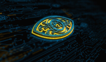 Cyber eye espionage big brother and hacking symbol digital concept 3d illustration