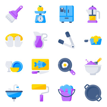 Pack of Kitchen Tools and Instrument Flat Icons

