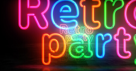 Retro party nightlife neon light 3d illustration