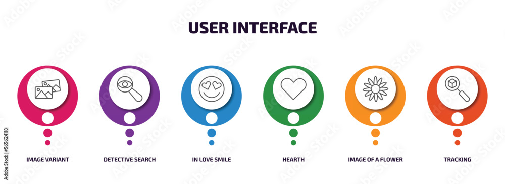 Poster user interface infographic element with outline icons and 6 step or option. user interface icons suc