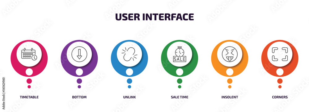 Poster user interface infographic element with outline icons and 6 step or option. user interface icons suc