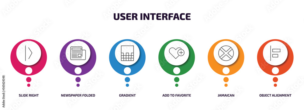 Poster user interface infographic element with outline icons and 6 step or option. user interface icons suc