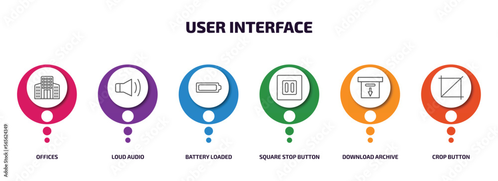 Poster user interface infographic element with outline icons and 6 step or option. user interface icons suc