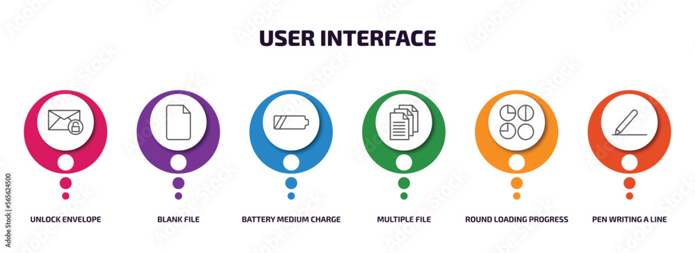 Poster user interface infographic element with outline icons and 6 step or option. user interface icons suc