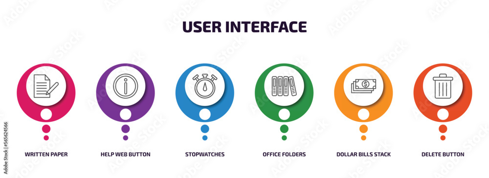 Poster user interface infographic element with outline icons and 6 step or option. user interface icons suc