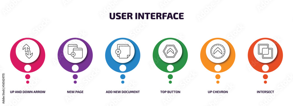 Poster user interface infographic element with outline icons and 6 step or option. user interface icons suc