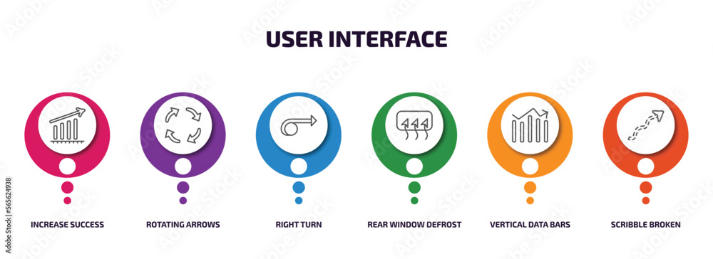 Poster user interface infographic element with outline icons and 6 step or option. user interface icons suc