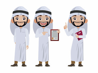 Arab businessman in different actions