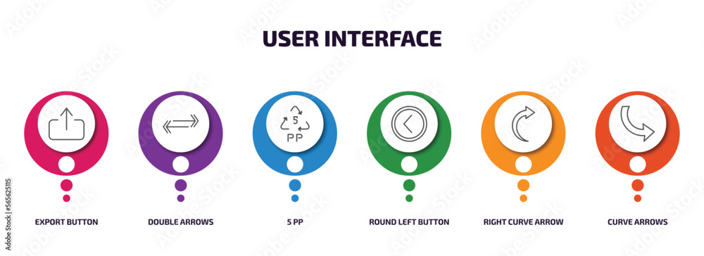 Poster user interface infographic element with outline icons and 6 step or option. user interface icons suc
