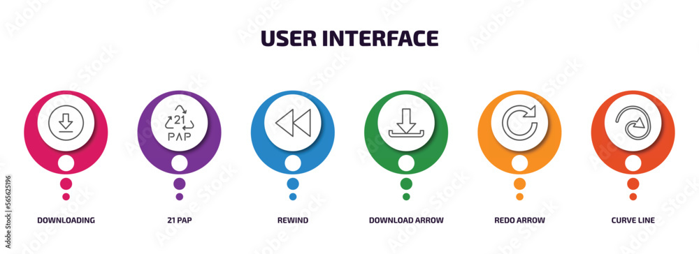 Poster user interface infographic element with outline icons and 6 step or option. user interface icons suc