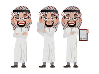 Arab businessman in different actions