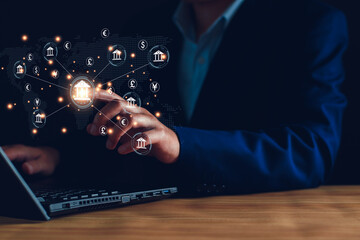 central banking and international currency concept. Businessman exchanging dollar Yuan Yen Pound sterling and Euro for forex and currency exchange money transfer. international currency, world bank