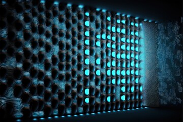 Abstract dark neon background with cells, diodes. AI