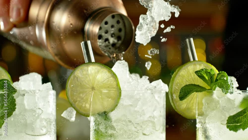 Aufkleber super slow motion of preparing mojito drink with speed motion. filmed on high speed cinema camera, 1