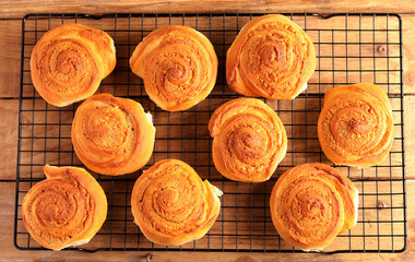swirl buns on wire rack