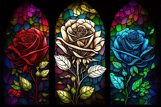Three stained glass roses, Generative AI