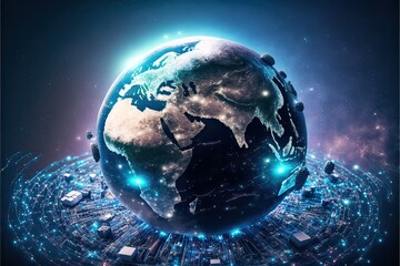 Obraz na płótnie Canvas World communication technology for internet business, Earth 3D (Ai generated)