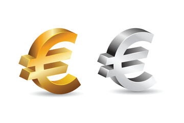 Euro 3d symbol in golden and grey shades