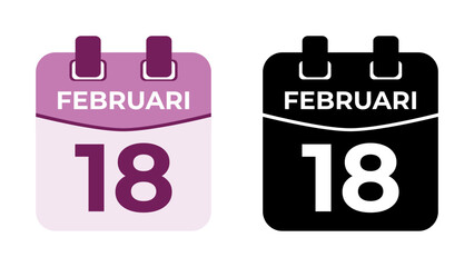 February 18 flat daily spiral calendar icon date vector image in matching color scheme. Suitable and perfect for design material, such as event or reminder. The best editable graphic resources.