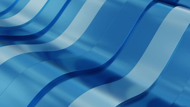 Blue Background Metal Wavy Stripes, 3D Render Abstract Background Texture, Motion Background Video Loop