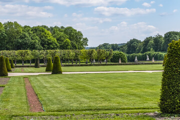 Obraz premium Beautiful Public Park near Palace of Fontainebleau (Chateau de Fontainebleau, 1137) - one of largest old French royal chateaux in suburban of Paris (55 kilometres). Fontainebleau, France.