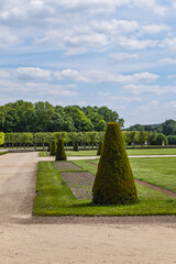 Beautiful Public Park near Palace of Fontainebleau (Chateau de Fontainebleau, 1137) - one of largest old French royal chateaux in suburban of Paris (55 kilometres). Fontainebleau, France.