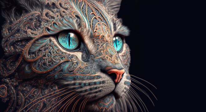 Cat Ornate Psytrance Beautiful  - Generative AI