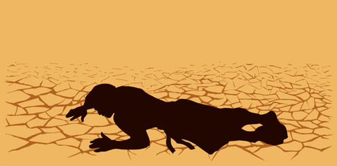 An exhausted person lies on the ground. Vector drawing
