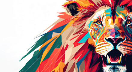 Lion Vibrant Geometric Abstract  - Generative AI