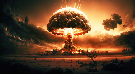 Nuclear Explosion Mushroom Cloud  - Generative AI - obrazy, fototapety, plakaty