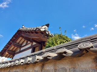 blue sky and wonderful korean traditional roof