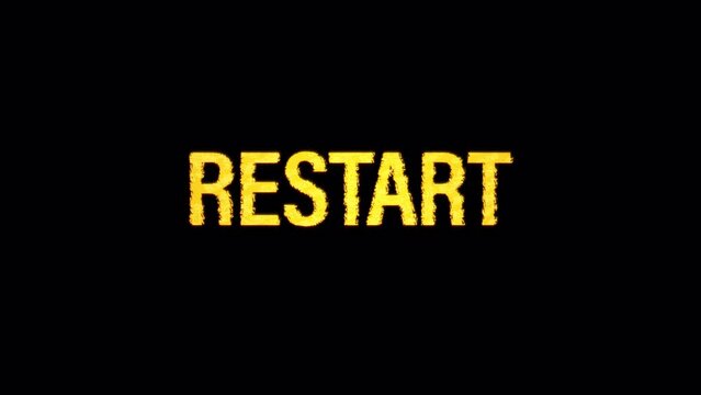 Restart glitch text effect cimematic title yellow light animation abstract background. element for Isolated transparent video animation text with alpha channel using Quick time prores 444