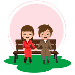 Cute Boy and Girl Celebrating Valentines Day, Background in Separate Layers for Easy Editing