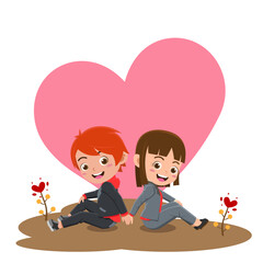 Cute Boy and Girl Celebrating Valentines Day, Background in Separate Layers for Easy Editing