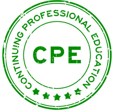 Grunge green CPE Continuing professional education word round rubber seal stamp on white background