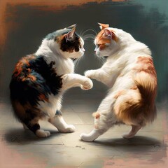 calico cats are fighting each other