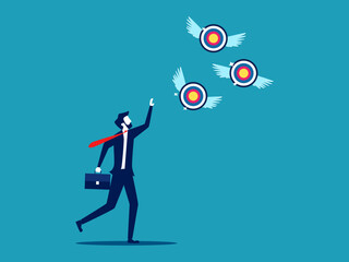 Businessman chasing a target flying away from him. Failing goals and finding goals. business concept vector