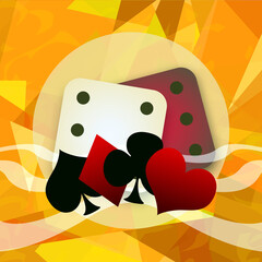 Gambling golden background with dice and playing card symbols