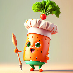 Carrot chef. Cartoon character. Created with Generative AI technology.